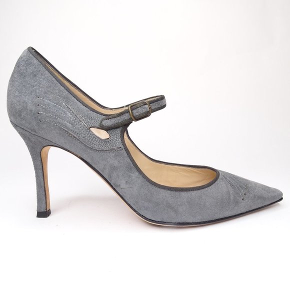 Manolo Blahnik Rela Embroider Suede Mary Jane Pump - Picture 9 of 12
